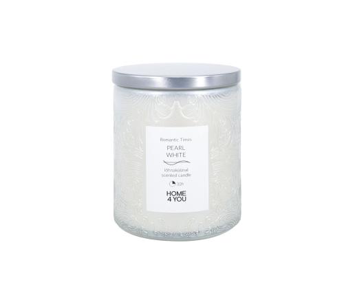 Lasikynttilä ROMANTIC TIMES H9cm, helmenvalkoinen, vanilja ja kanelia