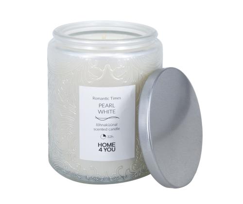 Lasikynttilä ROMANTIC TIMES H9cm, helmenvalkoinen, vanilja ja kanelia