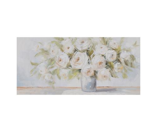 Öljyvärimaalaus 70x150cm, kukkia maljakossa