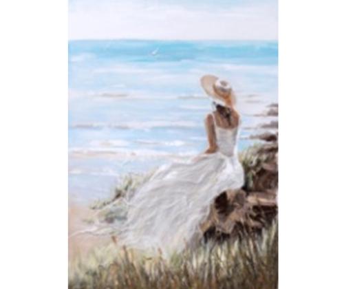 Öljyvärimaalaus 90x120cm, nainen rannalla