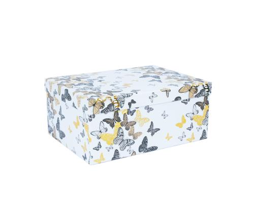 Pahvilaatikko DIANA-3 kannellinen 33x25,5xH14,5cm, perhosia valkoisella pohjalla