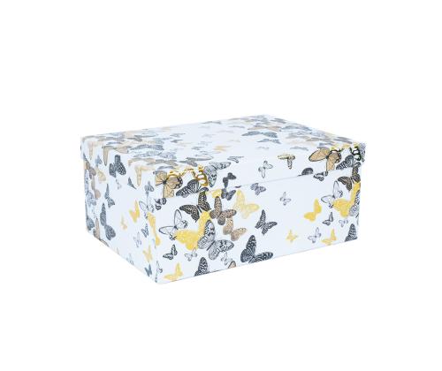 Pahvilaatikko DIANA-4 kannella 31x23xH14cm, perhosia valkoisella pohjalla
