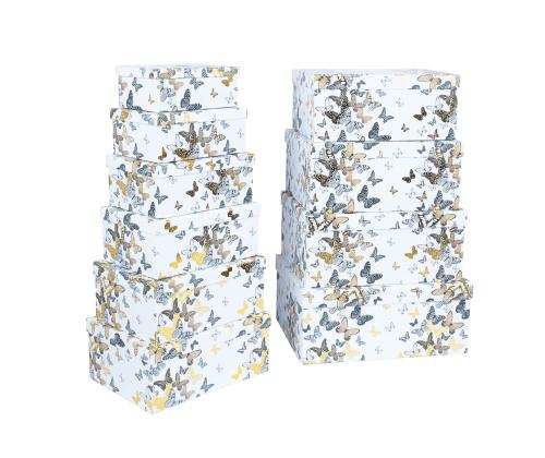 Pahvilaatikko DIANA-6 kannella 27x20xH12cm, perhosia valkoisella pohjalla