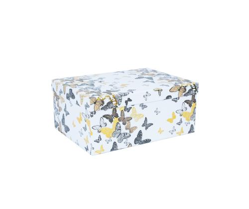 Pahvilaatikko DIANA-8 kannellinen 23x16,5xH10cm, perhosia valkoisella pohjalla