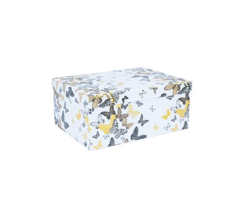 Pahvilaatikko DIANA-9 kannellinen 21x15xH9cm, perhosia valkoisella pohjalla