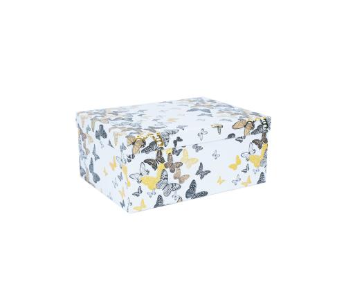 Pahvilaatikko DIANA-10 kannellinen 19x13xH8cm, perhosia valkoisella pohjalla