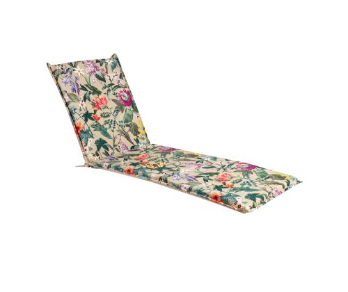 Lepotuolin päällinen AMAZONIA 55x190x5cm, röyhelöllä, kukkia beigellä pohjalla, 50% polyesteriä / 50% puuvillaa