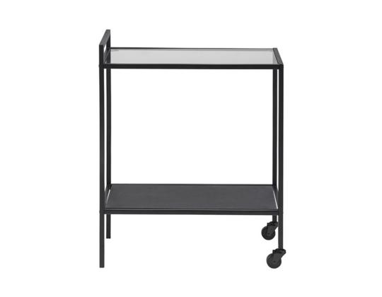 Tarjoilupöytä SEAFORD 60x30xH75cm, hyllyt: läpinäkyvä/mattamusta 5mm lasi, runko: musta metalli