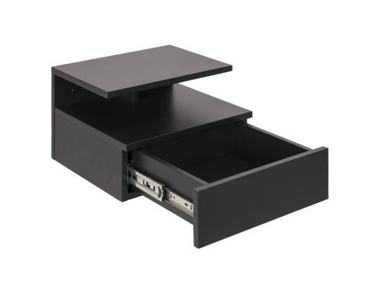 Yöpöytäkaappi ASHLAN 35x32xH22,5cm, hyllyllä ja laatikolla, seinäasennus, materiaali: puu, väri: musta, viimeistely: lakattu