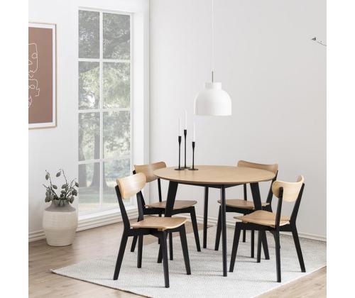 Ruokasetti ROXBY pyöreä pöytä D105xH76cm, 4 tuolia (AC85660), tammi/musta