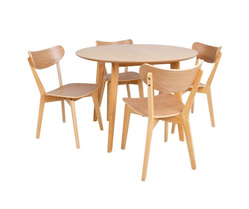 Ruokailusetti ROXBY pyöreä pöytä D105xH76cm, 4 tuolia (AC91520 ), tammea