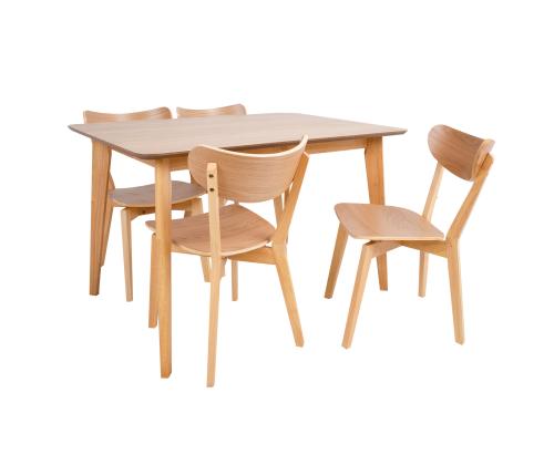 Ruokailusetti ROXBY pöytä 120x80xK76cm, 4 tuolia (AC91520 ), tammea