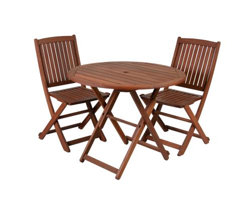 Parvekesetti NANTES, pöytä ja 2 tuolia, meranti-viimeistelyä