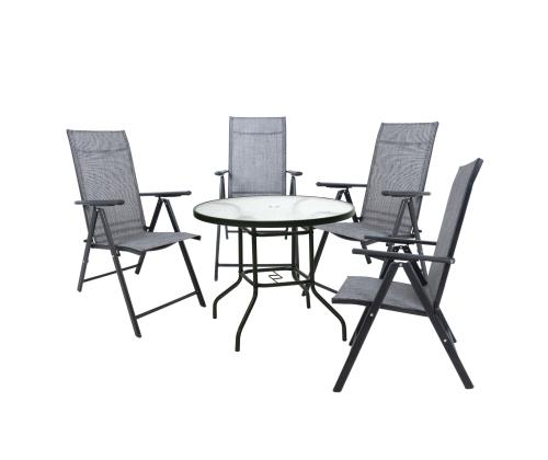 Puutarhakalusteet DUBLIN pöytä, 4 kokoontaitettavaa tuolia, harmaa