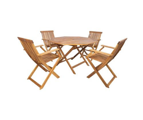 FINLAY puutarhakalustesarja, jossa pöytä ja 4 tuolia kahvoilla