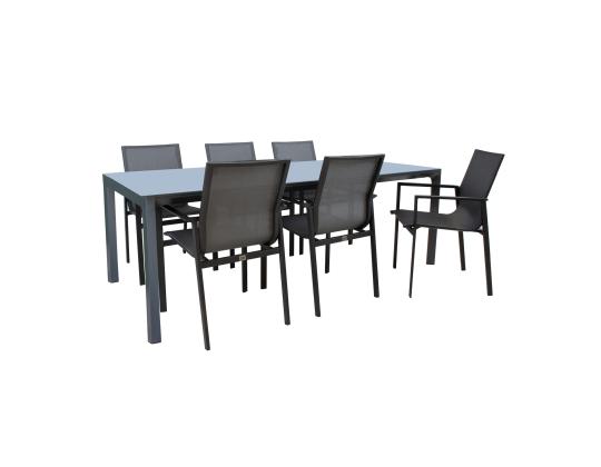 Puutarhakalusteet AMALFI pöytä ja 6 tuolia, harmaa