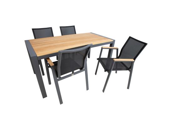 Puutarhakalusteet TAMPERE pöytä 160x80xH75cm, 4 tuolia 56x63xH90cm, lampi, alumiini