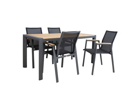 Puutarhakalusteet TAMPERE pöytä 160x80xH75cm, 4 tuolia 56x63xH90cm, lampi, alumiini