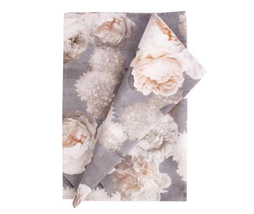 Pellava HOLLY 43x116cm, harmaat kukat