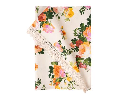 Ruudullinen HOLLY pitsillä, 45x116cm, vaalea ruusu, 20% polyesteri, 80% puuvilla, kangas 495