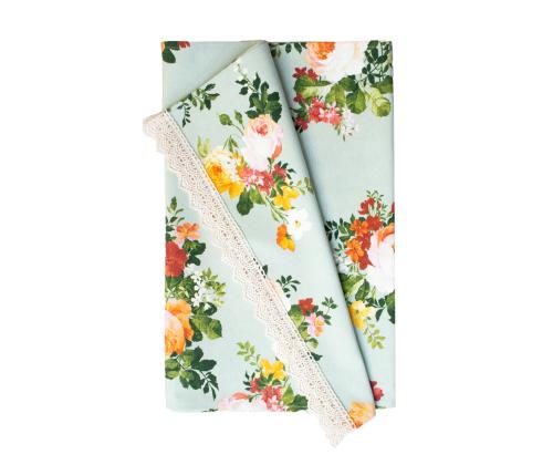 Pellava SUMMER FLOWER pitsillä, 45x116 cm, kukka, 20% polyesteri, 80% puuvilla, kangas 429