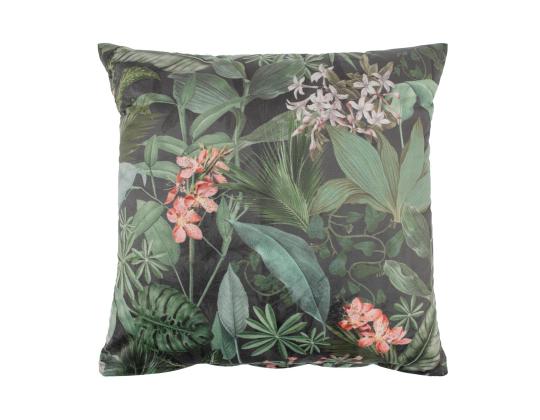 Tyyny HOLLY 45x45cm, vetoketju, trooppisia kasveja sametti, 100% polyesteri, kangas 416