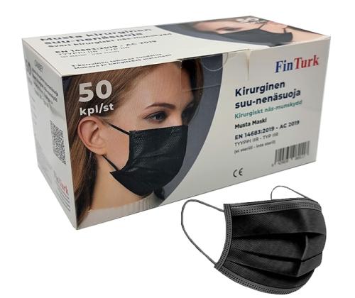 Lääketieteellinen suojanaamari FinTurk Canbey TYPE II R single 3-kerroksinen musta 50kpl