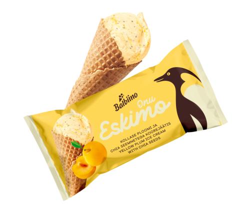 ONU ESKIMO Jäätelö keltaisella luumulla ja chia-siemenillä vohvelikartiossa 165ml/84g x 28