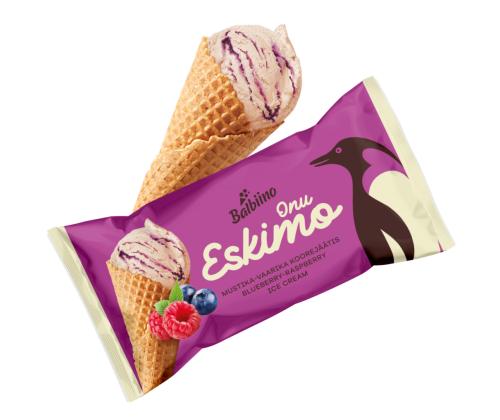 ONU ESKIMO Mustikka-vadelma kermajäätelö vohvelikartiossa 165ml/84g x 28
