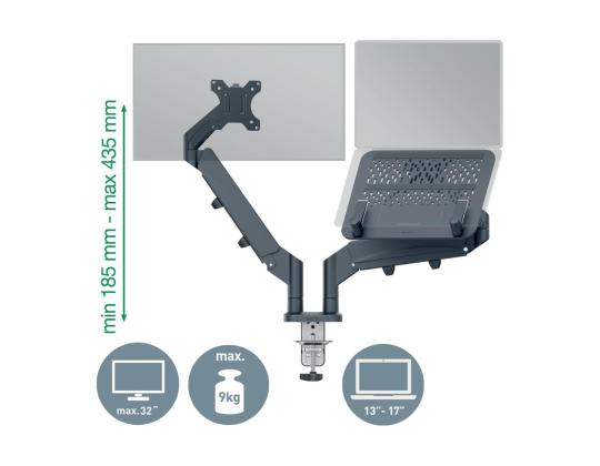 Monitoriteline 2-lle Leitz Ergo Space-Saving Dual with Laptop Arm