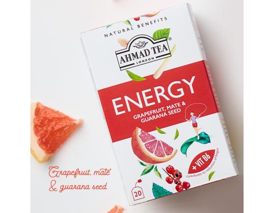 Yrttitee AHMAD Energy Grape mate ja Guaranan siemen 20 kpl kirjekuoressa