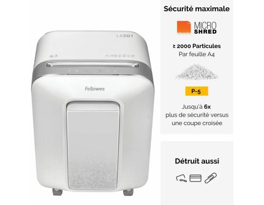 Paperisilppuri FELLOWES LX201 Micro-Cut 12 arkkia valkoinen runko (mikropalat)