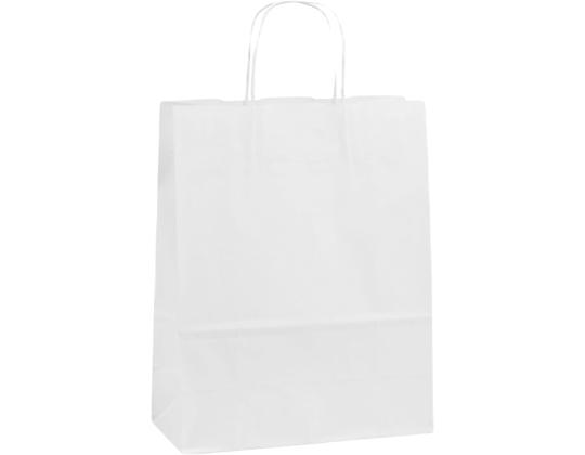 Paperipussi, jossa paperinauhakahva 400x160x450 mm, 100 gsm, valkoinen voimapaperi