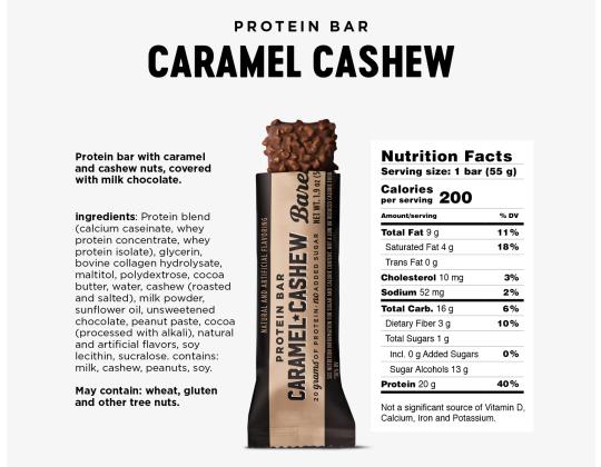 Proteiinipatukka BAREBELLS Caramel & Cashew 55g