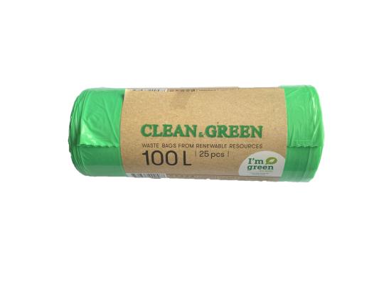 Roskapussi biohajoava 100L Clean&Green HDPE 18mic 25kpl