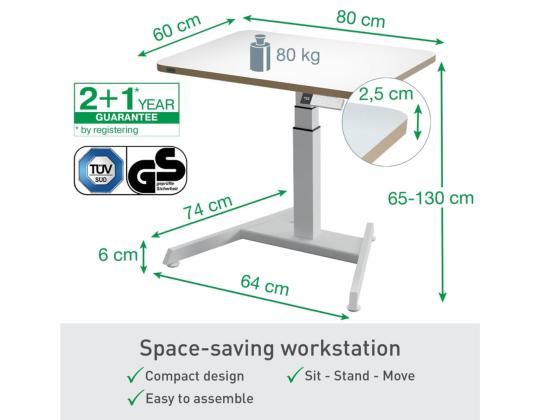 Työpöytä sähköinen LEITZ Ergo Small 800x600mm valkoinen