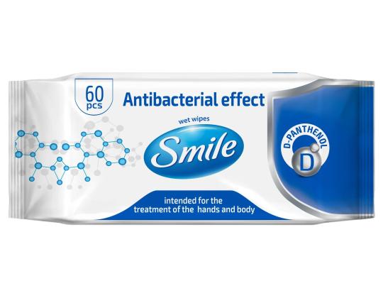 Pantenolilla kostutetut antibakteeriset käsipyyhkeet SMILE 60 kpl