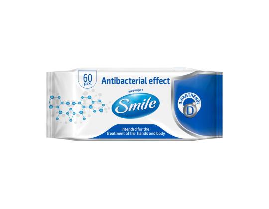 Pantenolilla kostutetut antibakteeriset käsipyyhkeet SMILE 60 kpl