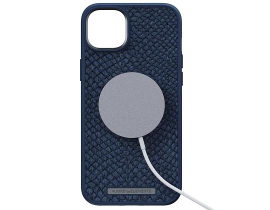 NJORD BYELEMENTS Salmon Leather MagSafe, iPhone 14 Plus, sininen - Nahkakotelo
