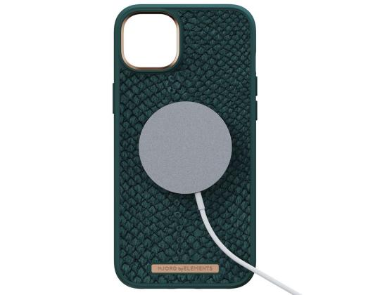 NJORD BYELEMENTS Salmon Leather MagSafe, iPhone 14 Plus, vihreä - Nahkakotelo