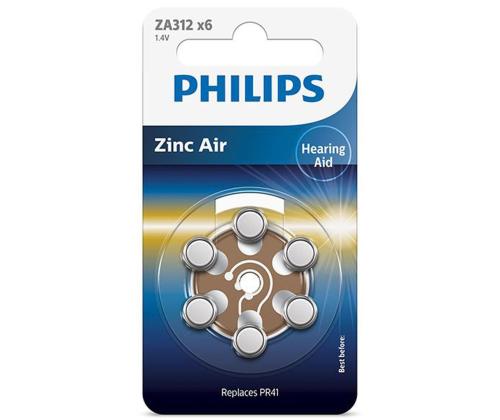 6 x akku PHILIPS ZA312 1,4 V sinkkiilma (PR41)
