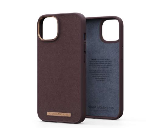 NJORD BYELEMENTS Aito nahka, iPhone 14, tummanruskea - Nahkakotelo