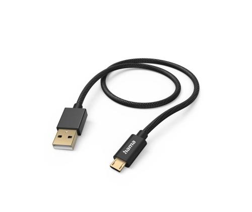 Hama Fabric latauskaapeli, USB-A - Micro-USB, 1,5 m, nylon, musta - Kaapeli