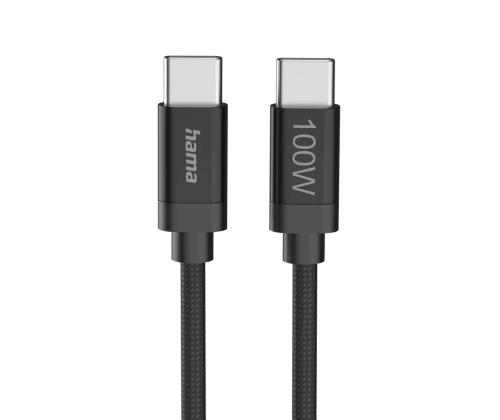 Hama Fabric latauskaapeli, USB-C - USB-C, nailon, 1,5 m, musta - Kaapeli