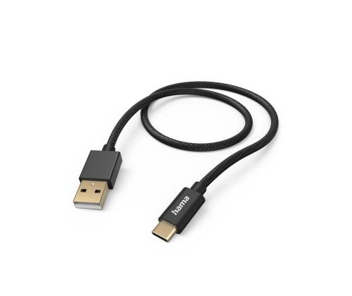 Hama Fabric latauskaapeli, USB-A - USB-C, 1,5 m, nylon, musta - Kaapeli - Kaapeli