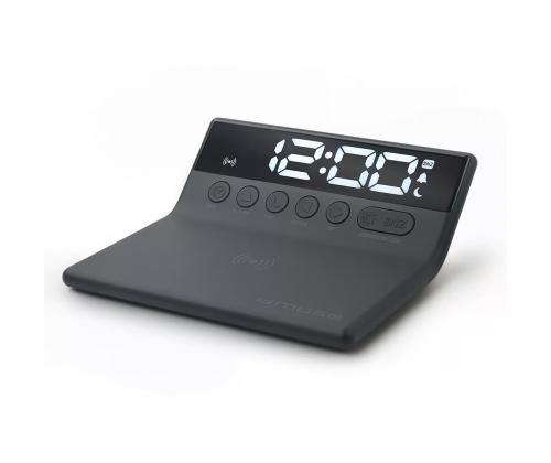 Muse M-168 WI, musta - Langaton laturi, jossa on herätyskello