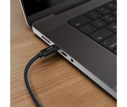 Hama Fabric latauskaapeli, USB-C - USB-C, nailon, 3 m, musta - Kaapeli