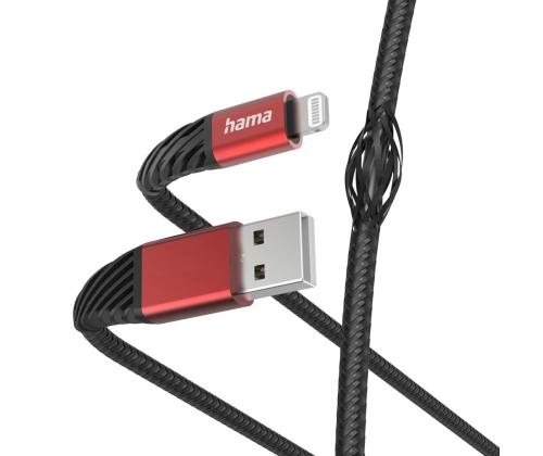 Hama Extreme latauskaapeli, USB-A, Lightning, Nylon, 1,5 m, musta/punainen - Kaapeli