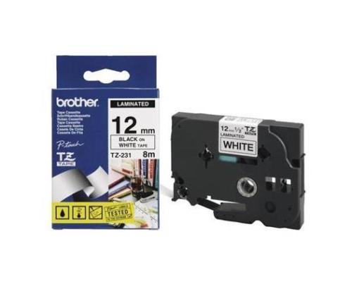 Teippi mustat kirjaimet valkoisella pohjalla 8m x 12mm, Brother