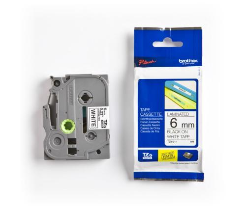 Teippi mustat kirjaimet valkoisella pohjalla 8m x 6mm, Brother